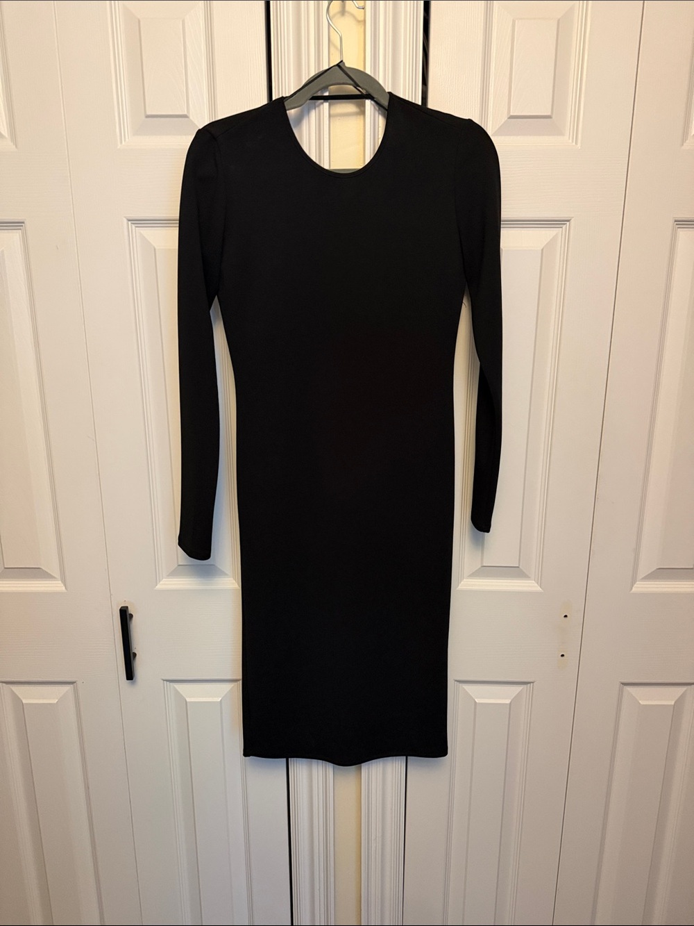 Classic Black Long-Sleeve Bodycon Dress open back.